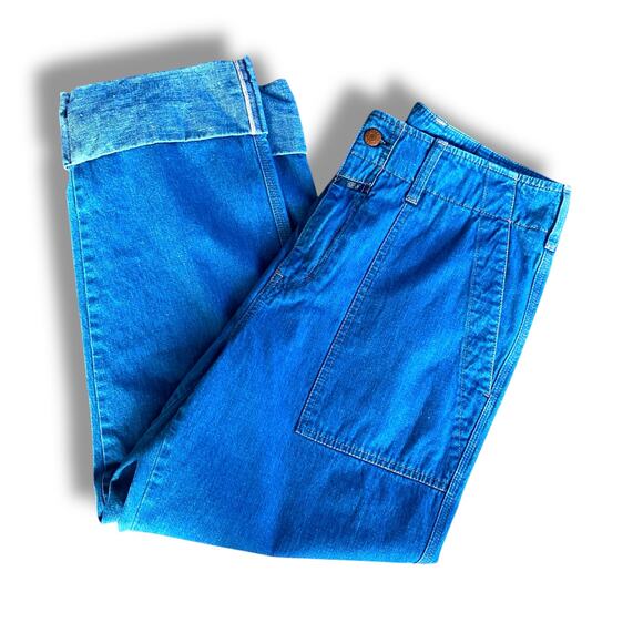 Closed Tony Broken Twill Jeans High Rise Cuffed Crop Sz 32 Blue Patch Pockets